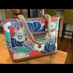 Spartina 449 Evelyn Avery Linen & Leather Tote NWT
